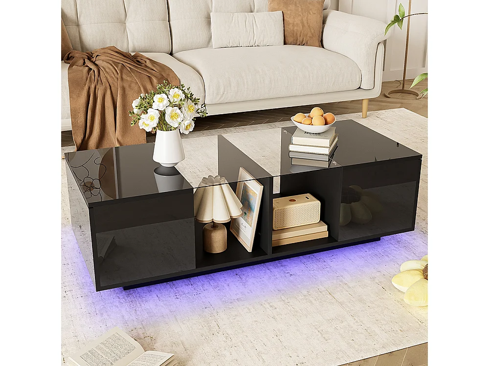 Table basse avec éclairage LED plateau brillant Noir