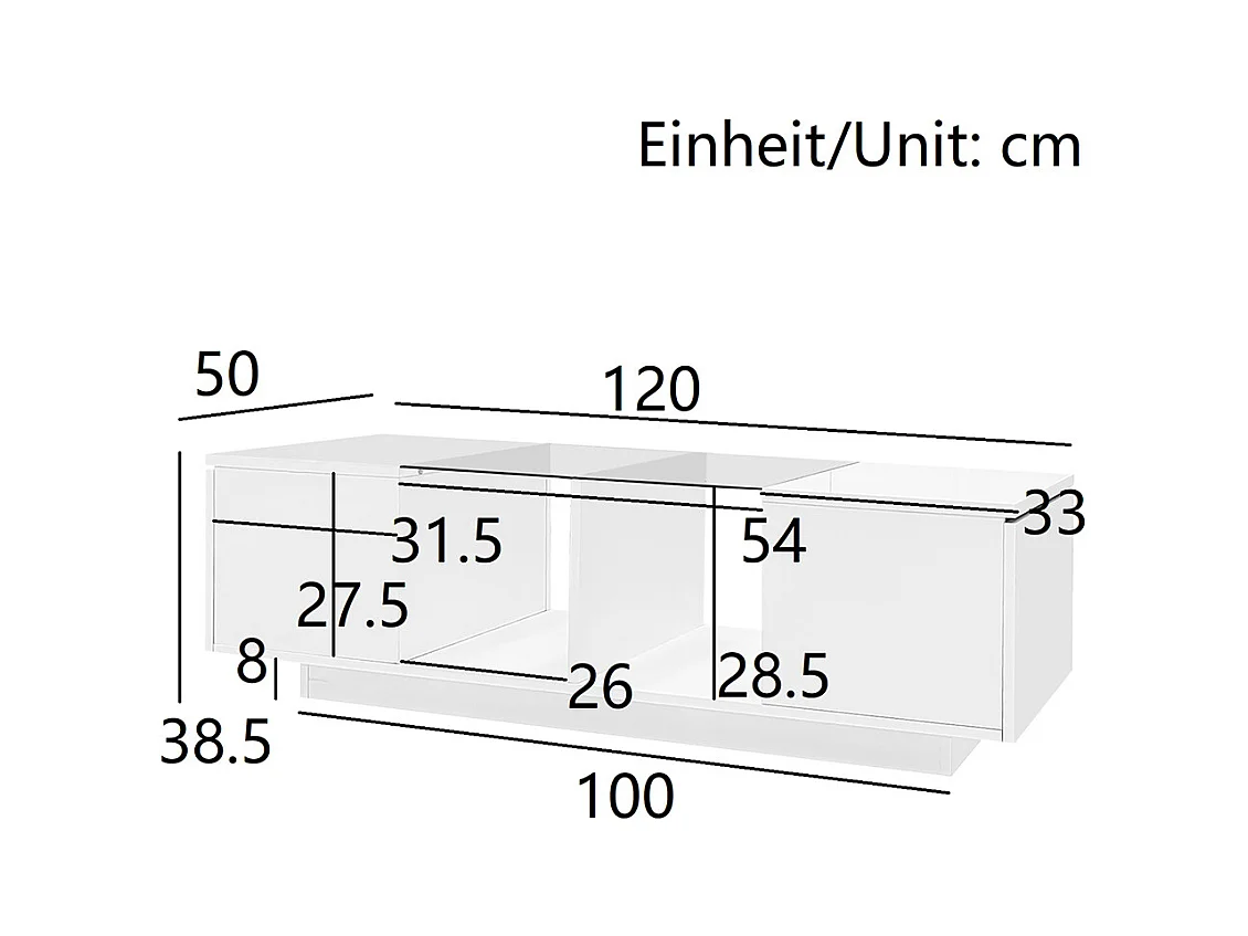 Table basse avec éclairage LED plateau brillant Blanc