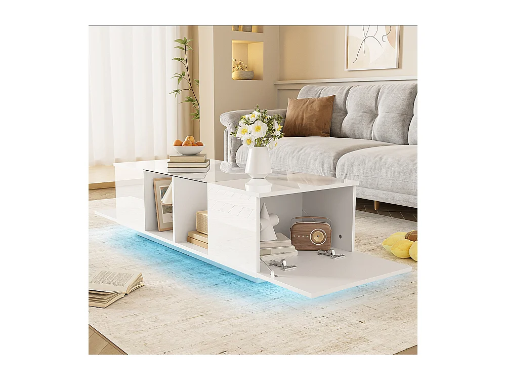 Table basse avec éclairage LED plateau brillant Blanc