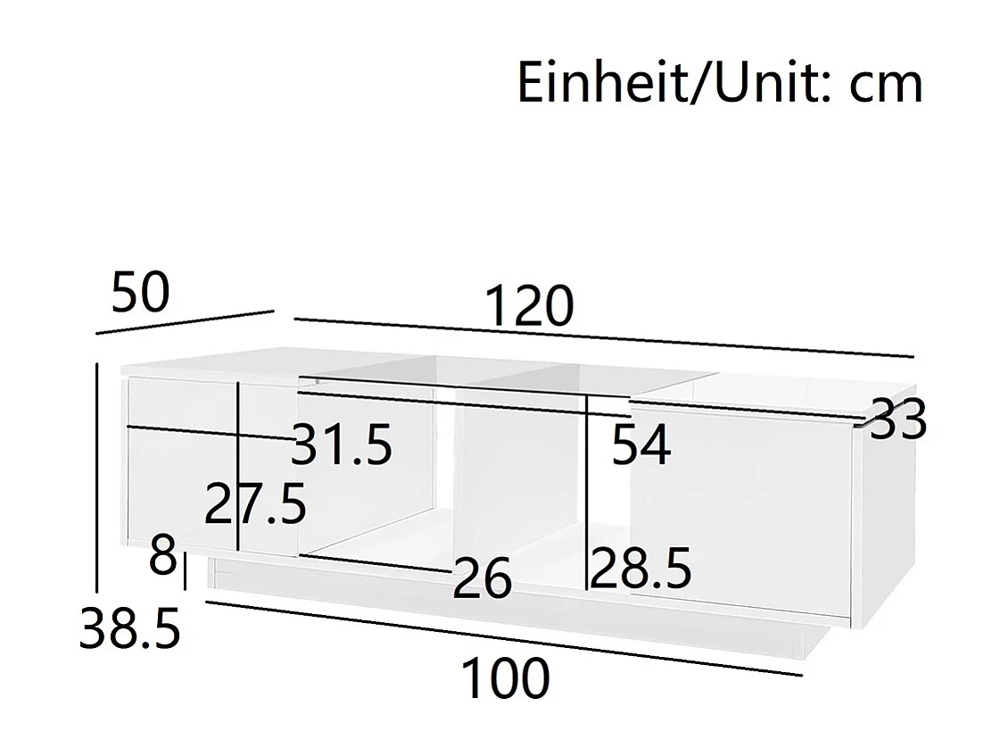 Table basse avec éclairage LED plateau brillant Blanc