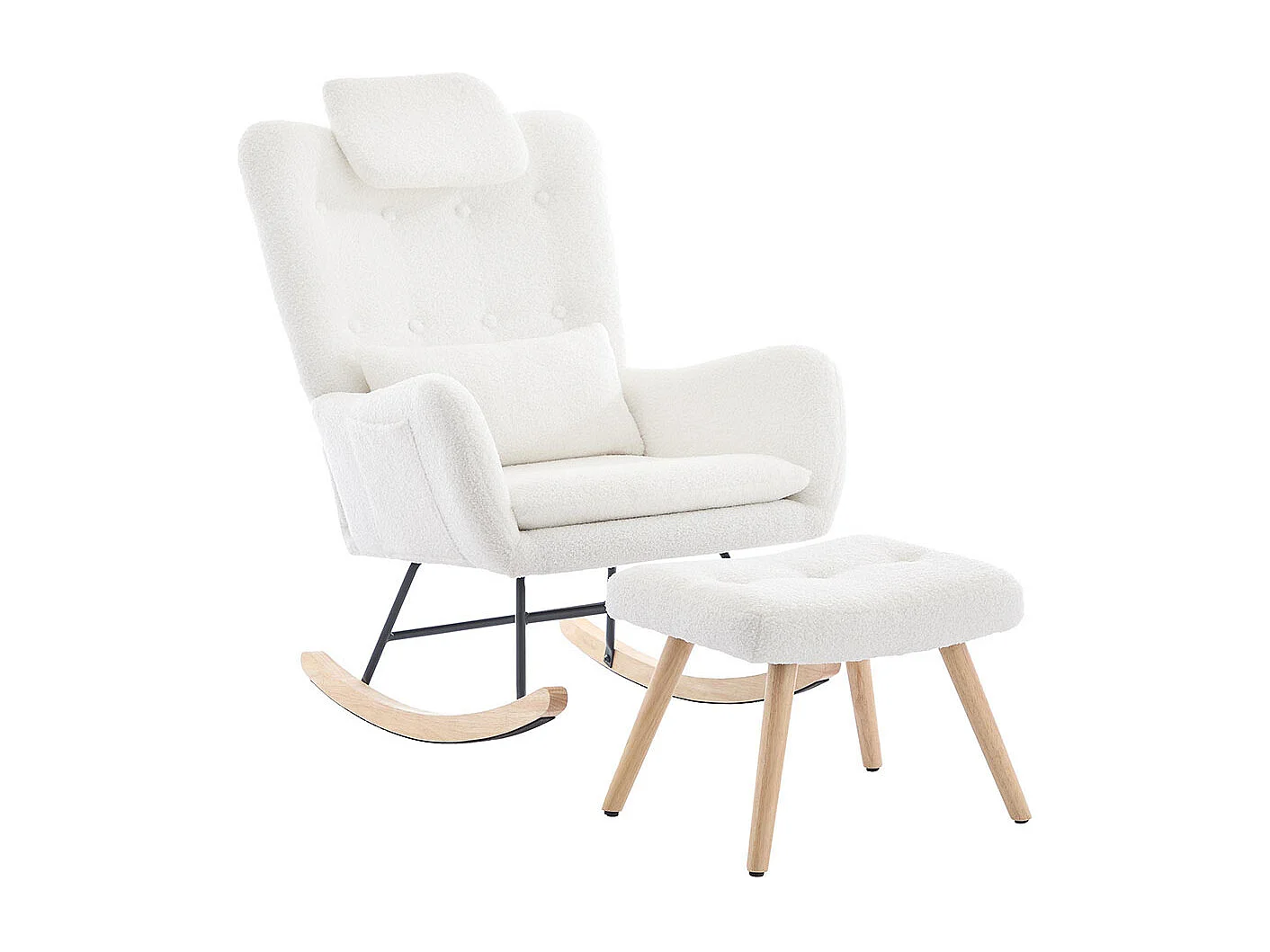 Fauteuil à bascule avec tabouret fauteuil de détente avec accoudoirs tissu en velours blanc