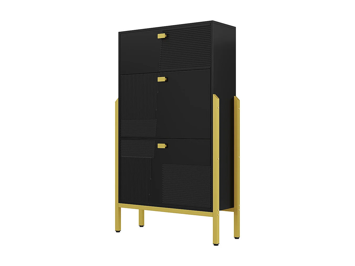 Meubles à chaussures avec tiroirs double étagère à chaussures avec poignées et pieds Dorés Noir