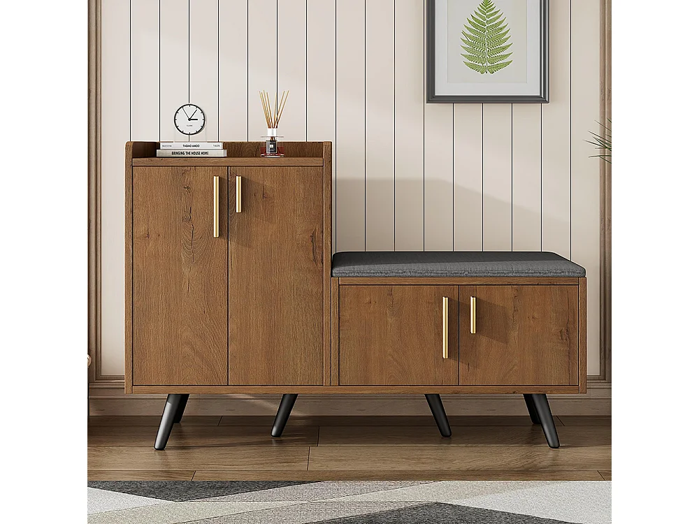 Meubles à chaussures avec veinage du bois armoire à chaussures quatre portes de rangement poignées métalliques asymétriques