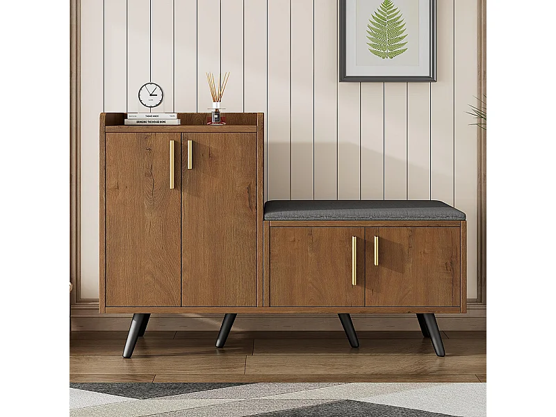 Meubles à chaussures avec veinage du bois armoire à chaussures quatre portes de rangement poignées métalliques asymétriques