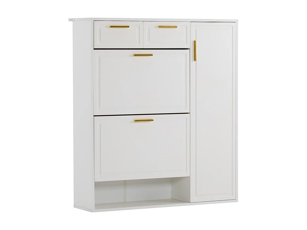 Meubles à chaussures avec étagères réglables poignées dorées tiroirs armoire à chaussures pliante et portes Blanc