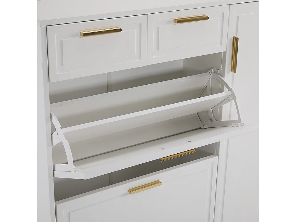 Meubles à chaussures avec étagères réglables poignées dorées tiroirs armoire à chaussures pliante et portes Blanc