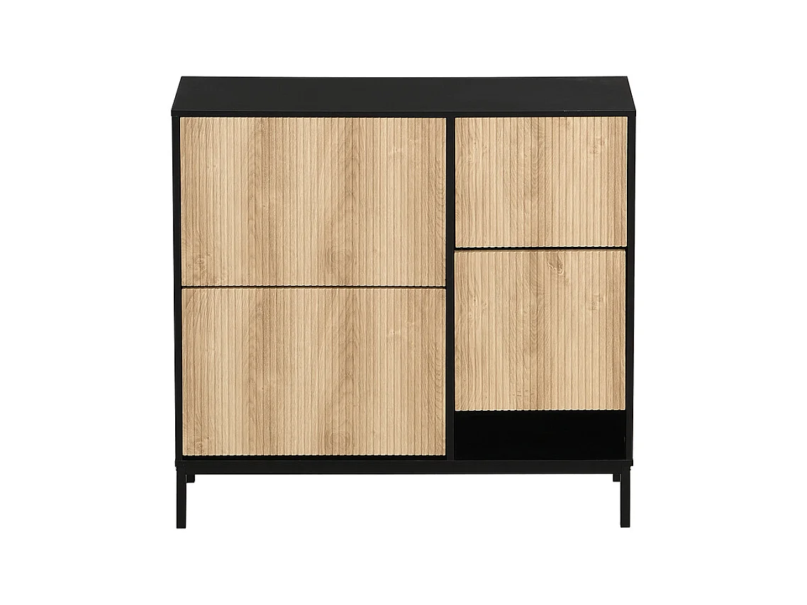 Meubles à chaussures avec tabouret étagère à chaussures avec trois abattants et espace de rangement ouvert Noir