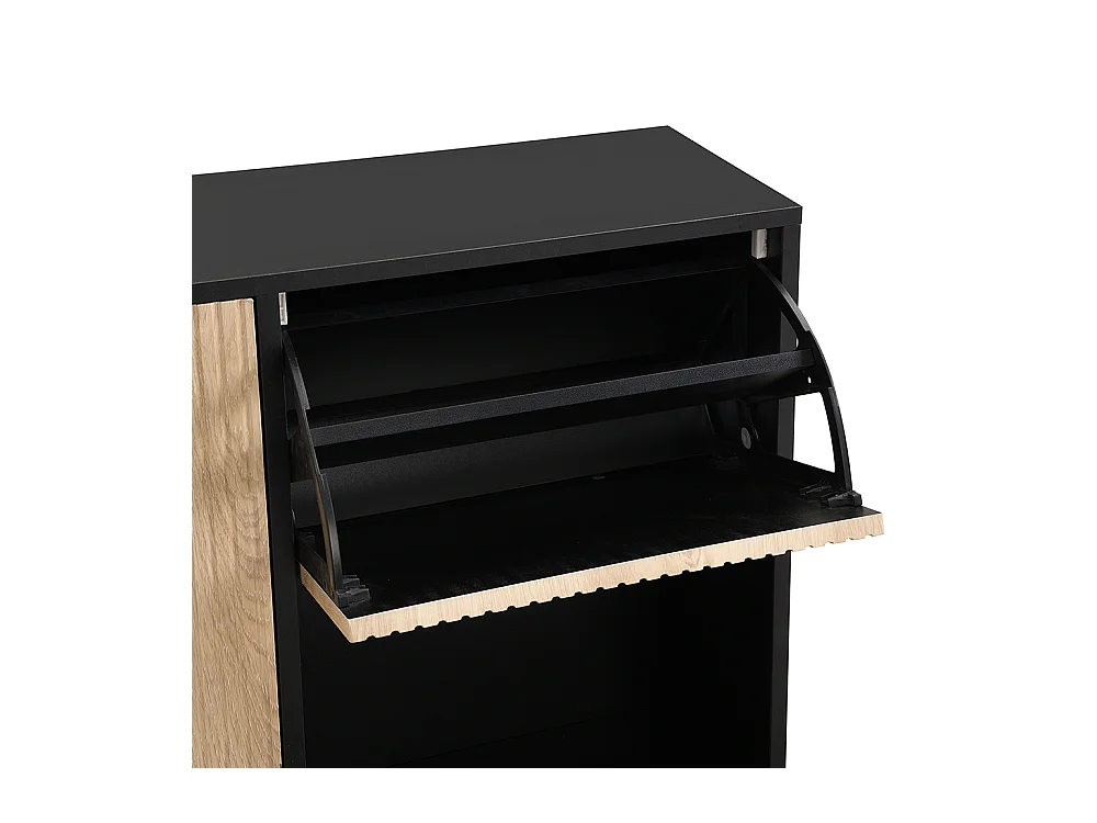 Meubles à chaussures avec tabouret étagère à chaussures avec trois abattants et espace de rangement ouvert Noir