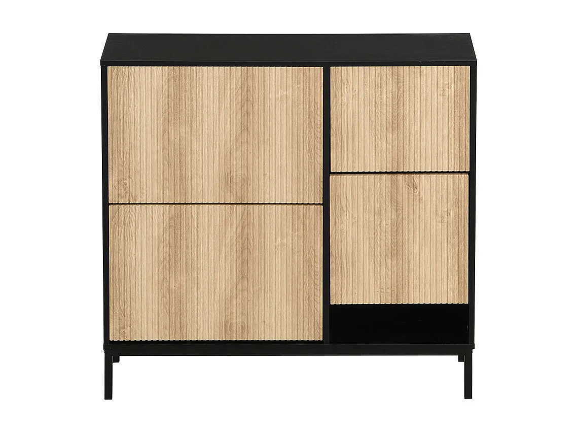 Meubles à chaussures avec tabouret étagère à chaussures avec trois abattants et espace de rangement ouvert Noir