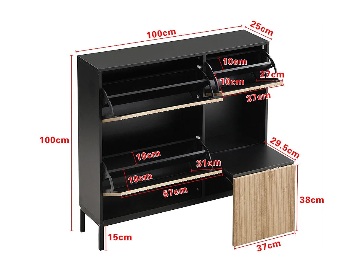 Meubles à chaussures avec tabouret étagère à chaussures avec trois abattants et espace de rangement ouvert Noir