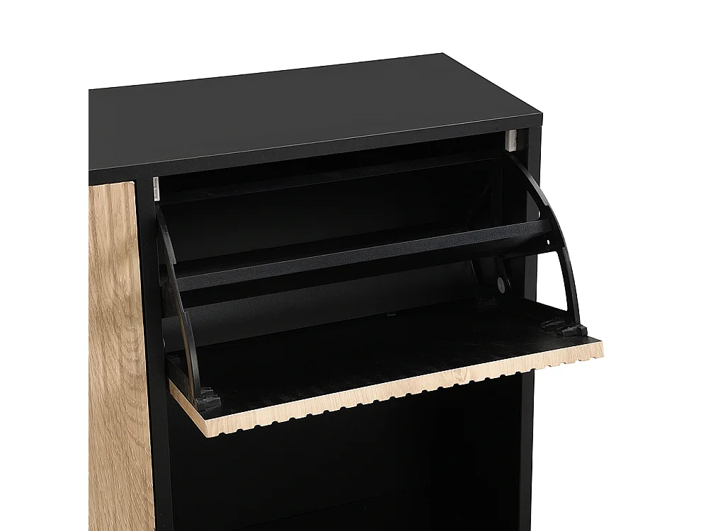 Meubles à chaussures avec tabouret étagère à chaussures avec trois abattants et espace de rangement ouvert Noir