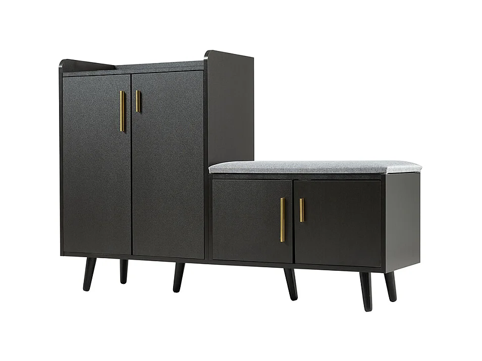 Meubles à chaussures équipé de quatre portes de rangement poignées métalliques asymétriques Noyer Noir