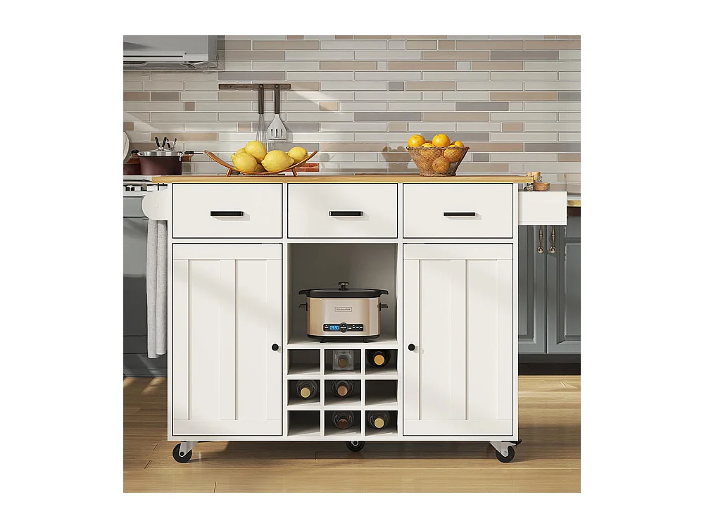 Chariot de service cuisine amovible plan de travail porte-serviettes étagère à épices plateau bois blanc