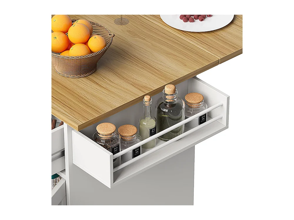 Chariot de service cuisine amovible plan de travail porte-serviettes étagère à épices plateau bois blanc