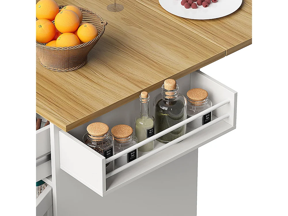 Chariot de service cuisine amovible plan de travail porte-serviettes étagère à épices plateau bois blanc