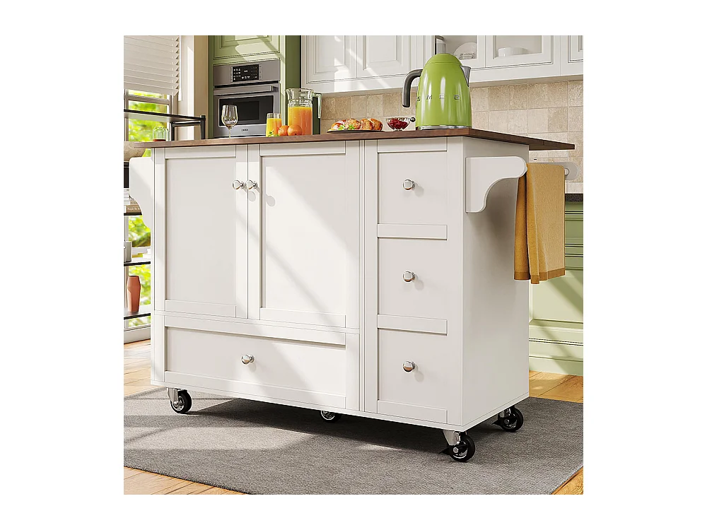 Chariot cuisine salle à manger amovible plan de travail porte-serviettes étagère à épices plateau bois blanc