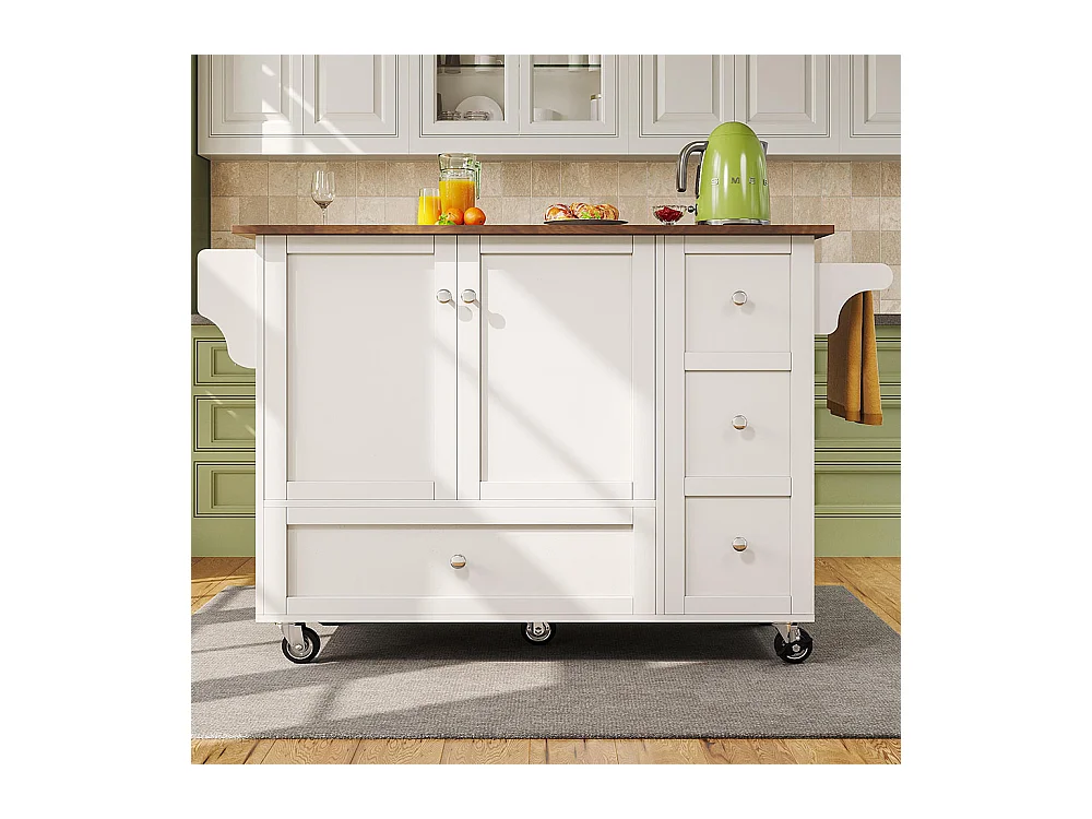 Chariot cuisine salle à manger amovible plan de travail porte-serviettes étagère à épices plateau bois blanc