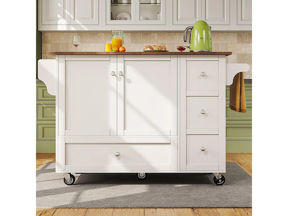 Chariot cuisine salle à manger amovible plan de travail porte-serviettes étagère à épices plateau bois blanc