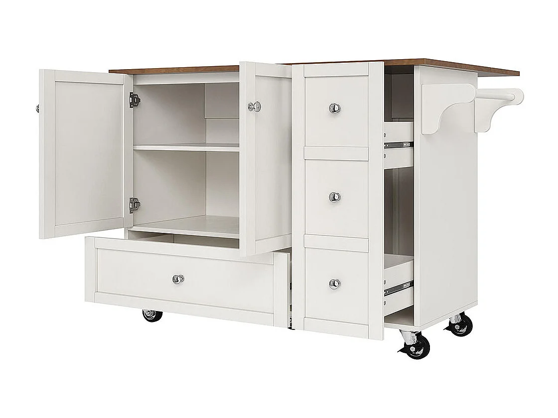 Chariot cuisine salle à manger amovible plan de travail porte-serviettes étagère à épices plateau bois blanc