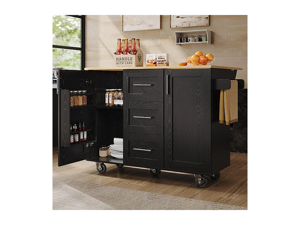 Chariot de service cuisine moderne cloisons amovibles buffet chariot service plateau bois rangements extensibles noir