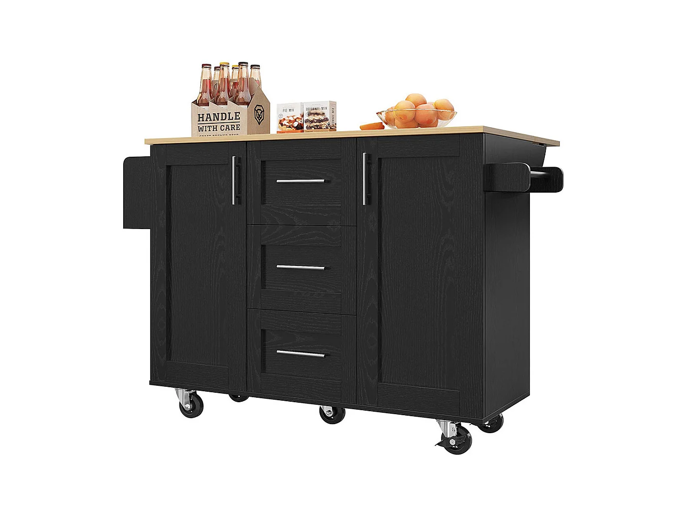 Chariot de service cuisine moderne cloisons amovibles buffet chariot service plateau bois rangements extensibles noir