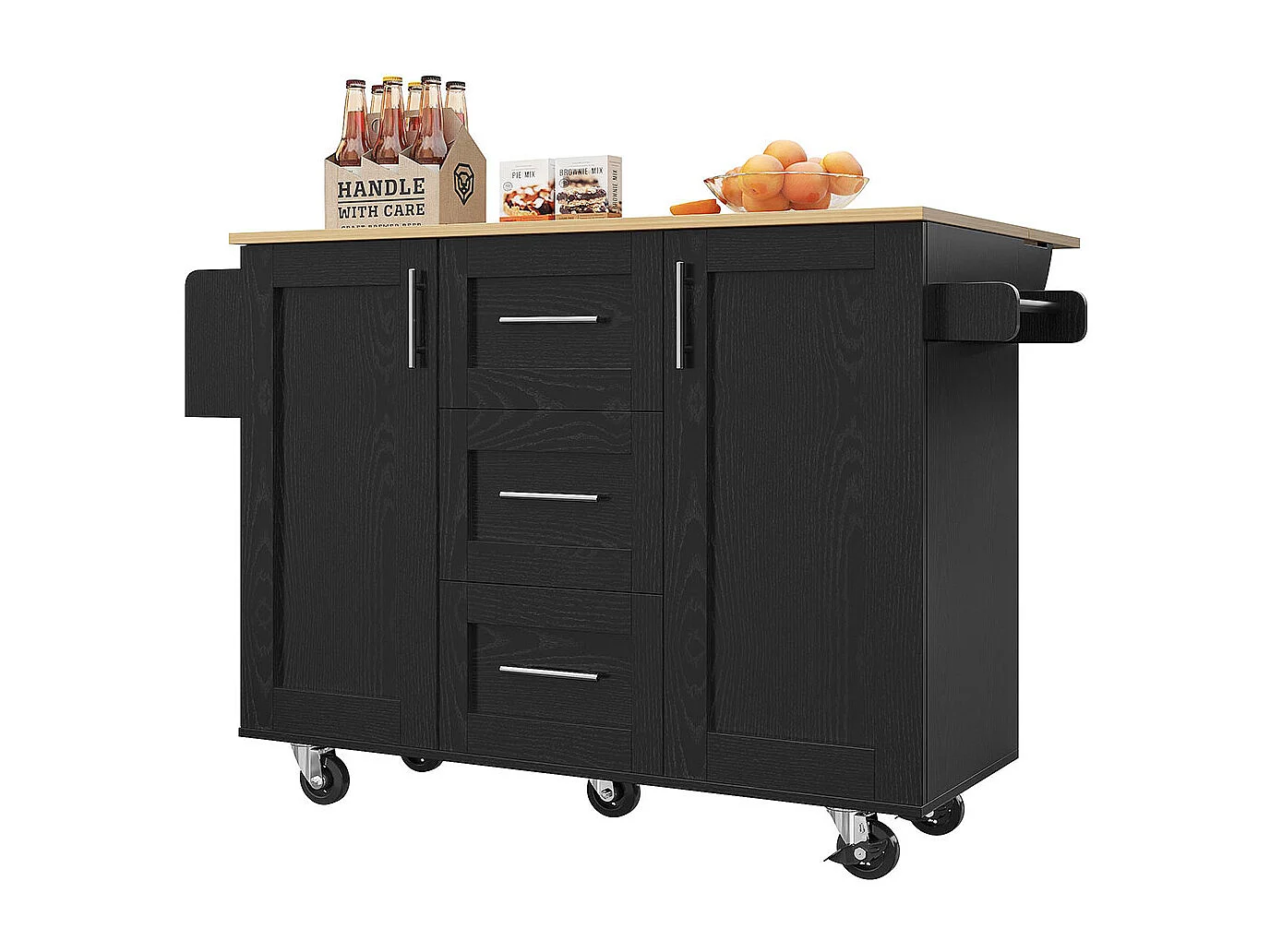 Chariot de service cuisine moderne cloisons amovibles buffet chariot service plateau bois rangements extensibles noir