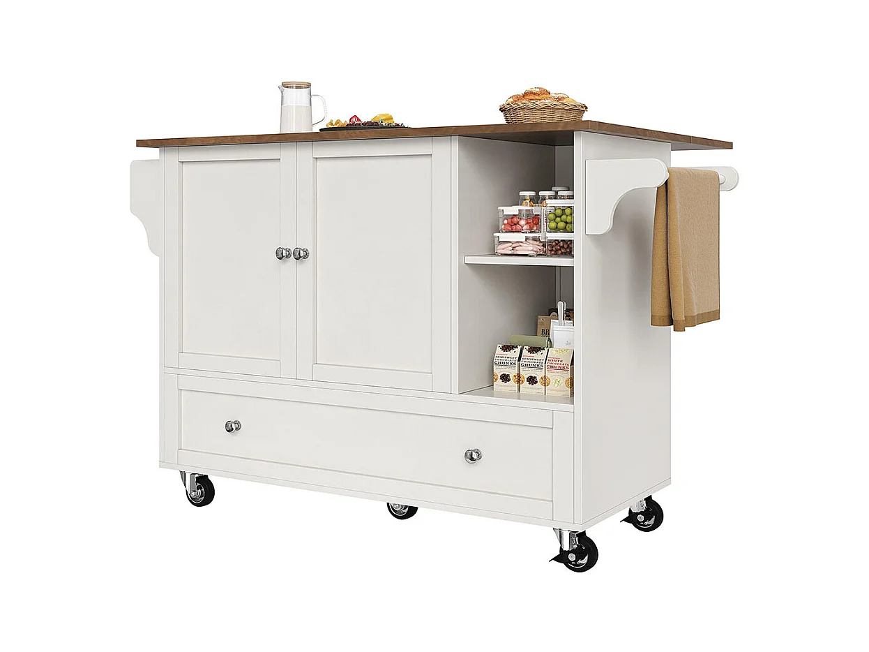 Chariot cuisine repas amovible rangements ouverts porte-serviettes étagère à épices plateau bois blanc