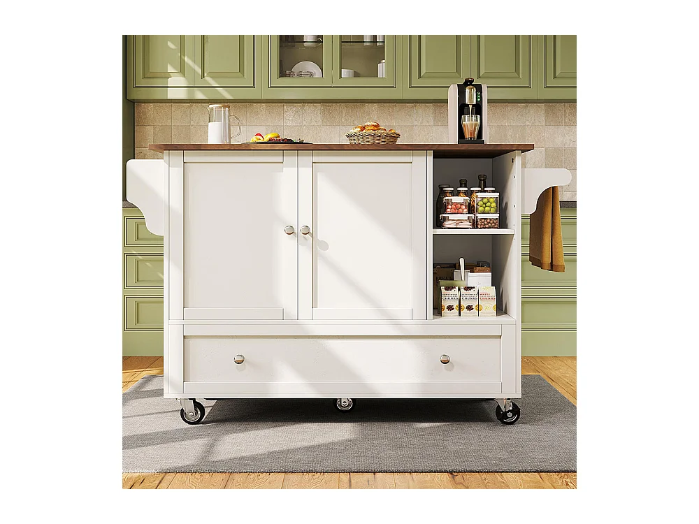 Chariot cuisine repas amovible rangements ouverts porte-serviettes étagère à épices plateau bois blanc