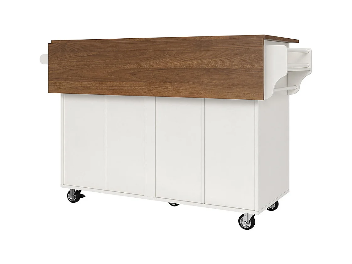 Chariot cuisine repas amovible rangements ouverts porte-serviettes étagère à épices plateau bois blanc