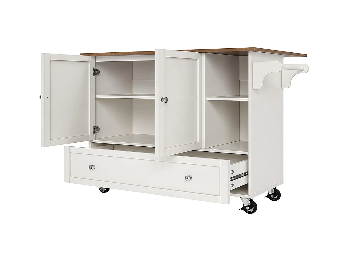 Chariot cuisine repas amovible rangements ouverts porte-serviettes étagère à épices plateau bois blanc