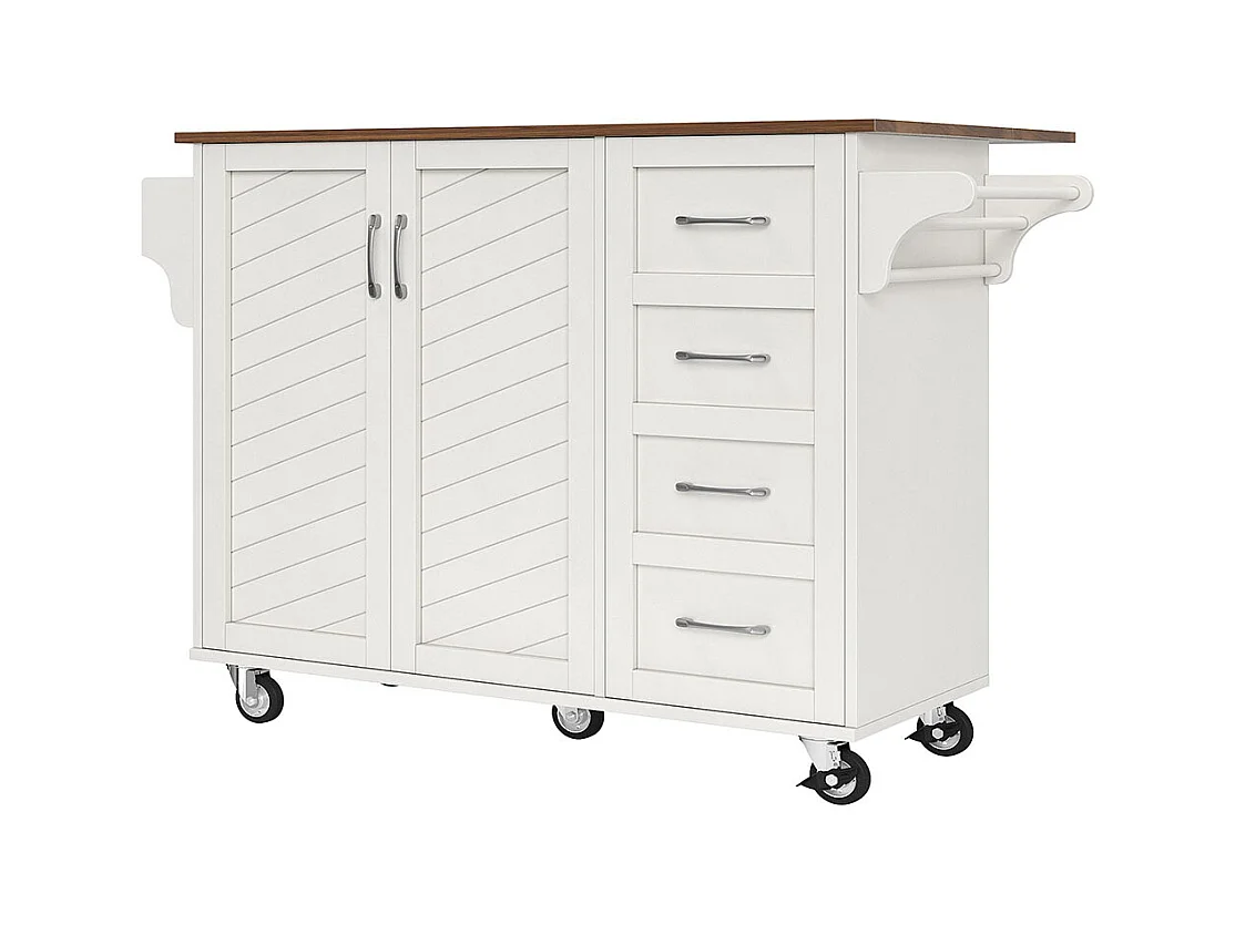 Chariot cuisine portes rayures diagonales amovible porte-serviettes étagère à épices plateau bois blanc