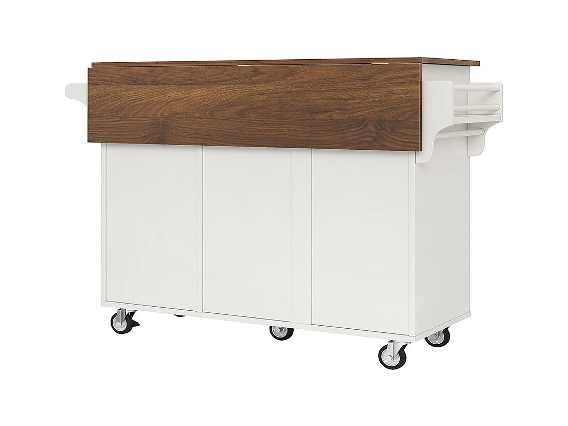 Chariot cuisine portes rayures diagonales amovible porte-serviettes étagère à épices plateau bois blanc