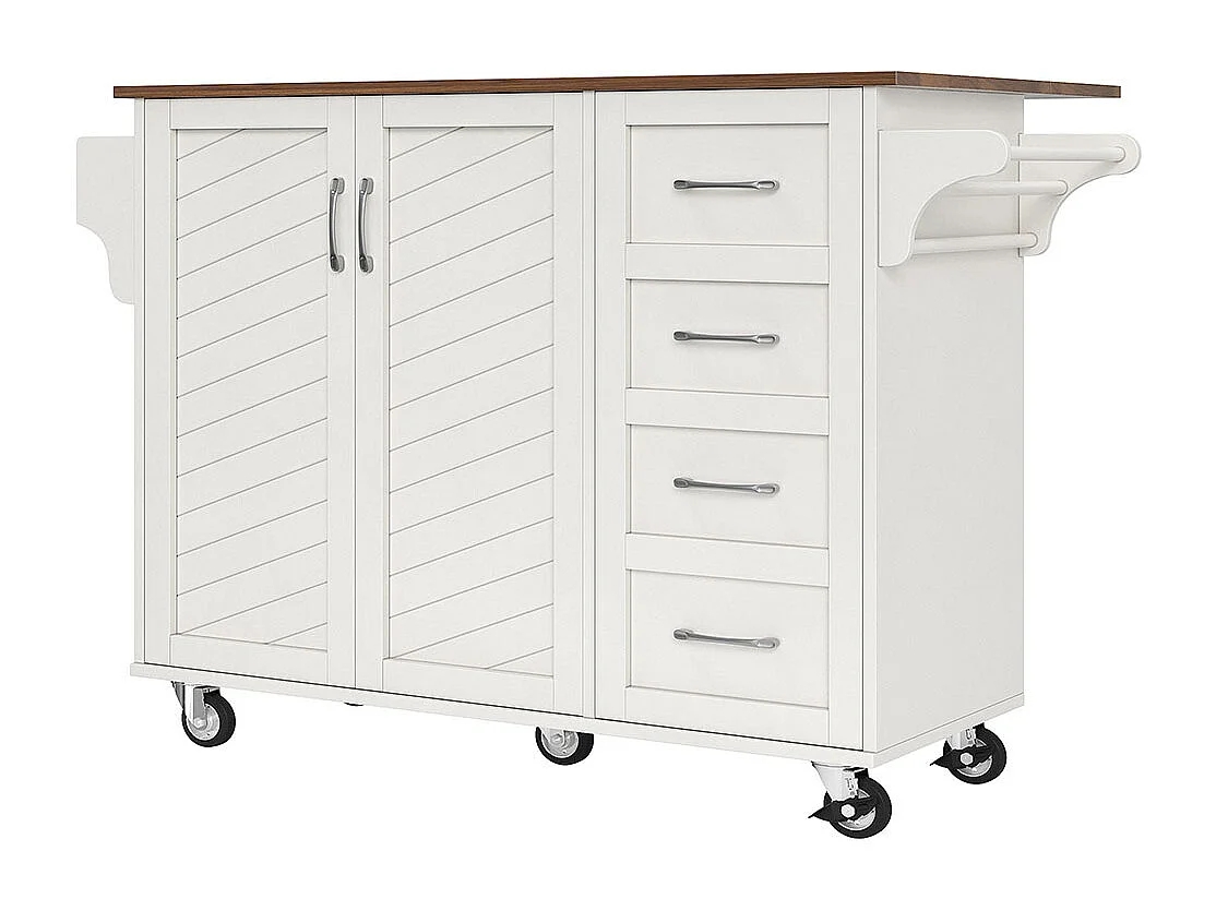 Chariot cuisine portes rayures diagonales amovible porte-serviettes étagère à épices plateau bois blanc