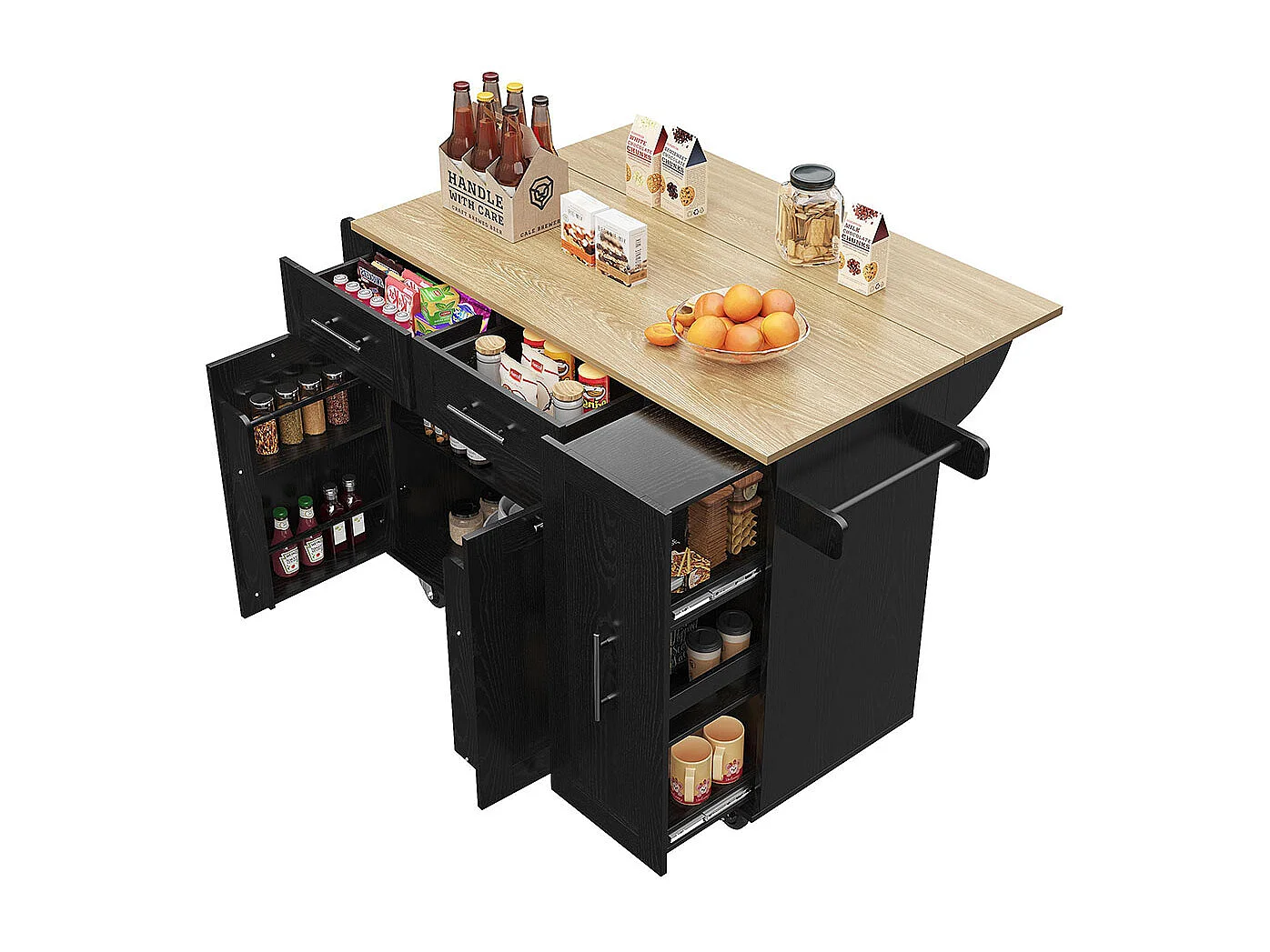 Chariot de service cuisine armoire buffet chariot service plateau bois table multifonction rangements snacks noir