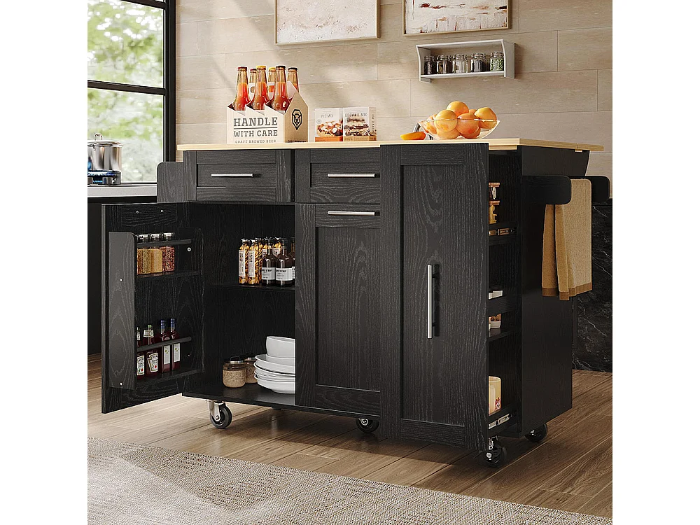 Chariot de service cuisine armoire buffet chariot service plateau bois table multifonction rangements snacks noir