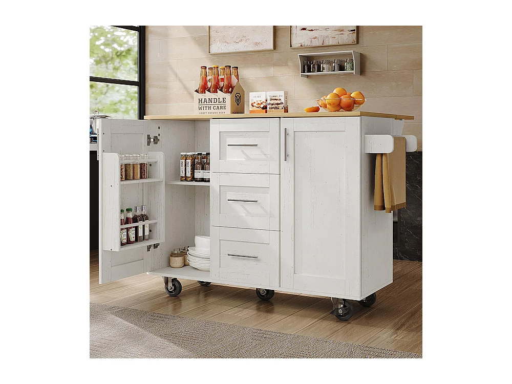 Chariot de service cuisine cloisons amovibles roulettes plan de travail buffet chariot plateau bois porte-serviettes blanc