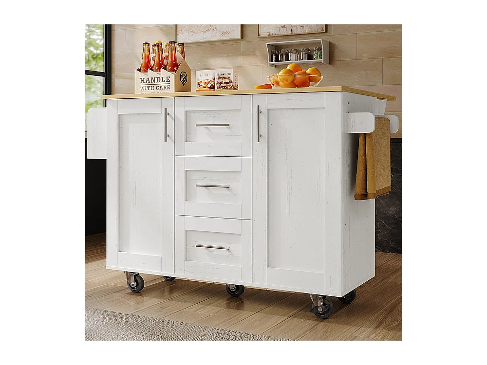 Chariot de service cuisine cloisons amovibles roulettes plan de travail buffet chariot plateau bois porte-serviettes blanc