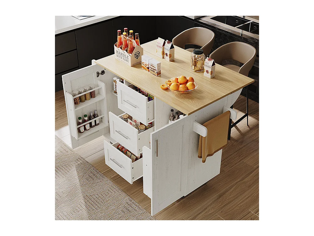 Chariot de service cuisine cloisons amovibles roulettes plan de travail buffet chariot plateau bois porte-serviettes blanc