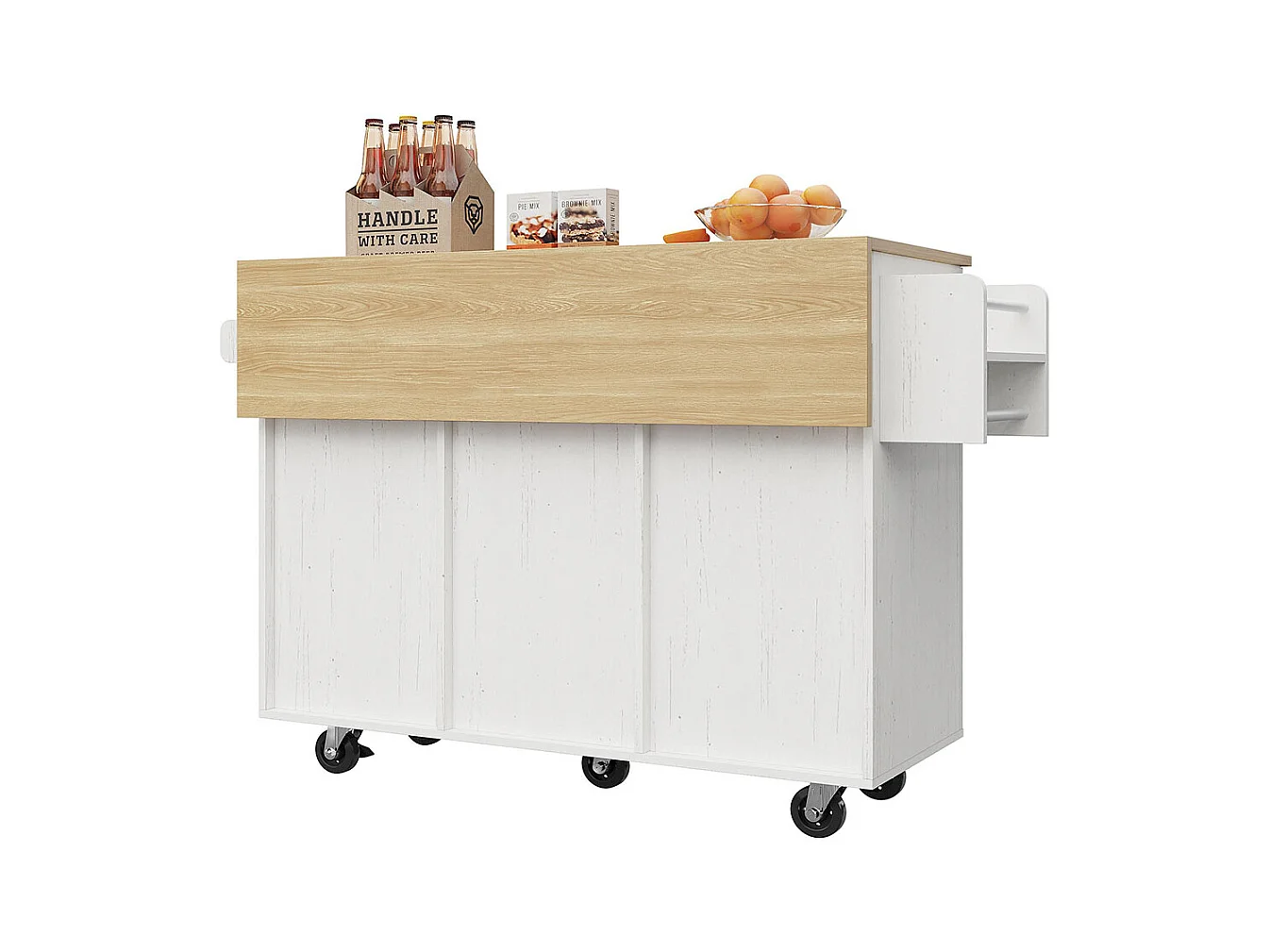 Chariot de service cuisine cloisons amovibles roulettes plan de travail buffet chariot plateau bois porte-serviettes blanc