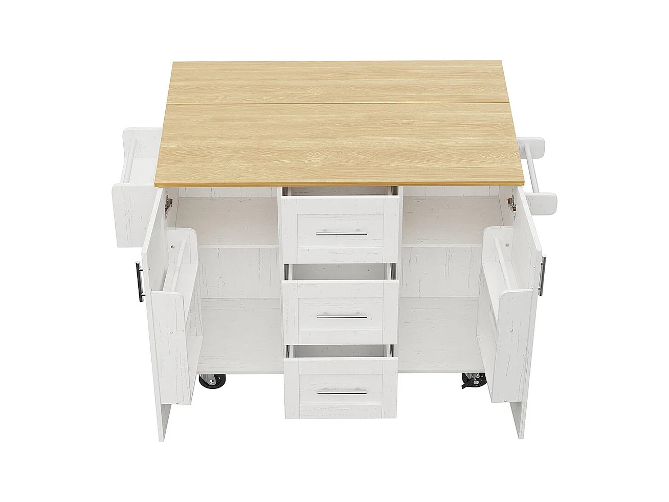 Chariot de service cuisine cloisons amovibles roulettes plan de travail buffet chariot plateau bois porte-serviettes blanc