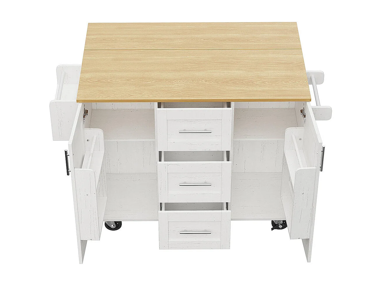 Chariot de service cuisine cloisons amovibles roulettes plan de travail buffet chariot plateau bois porte-serviettes blanc