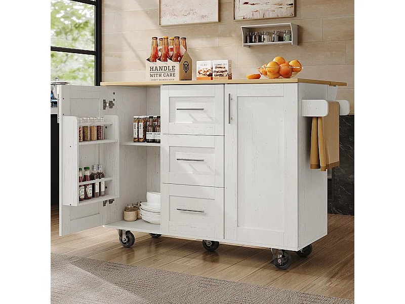 Chariot de service cuisine cloisons amovibles roulettes plan de travail buffet chariot plateau bois porte-serviettes blanc