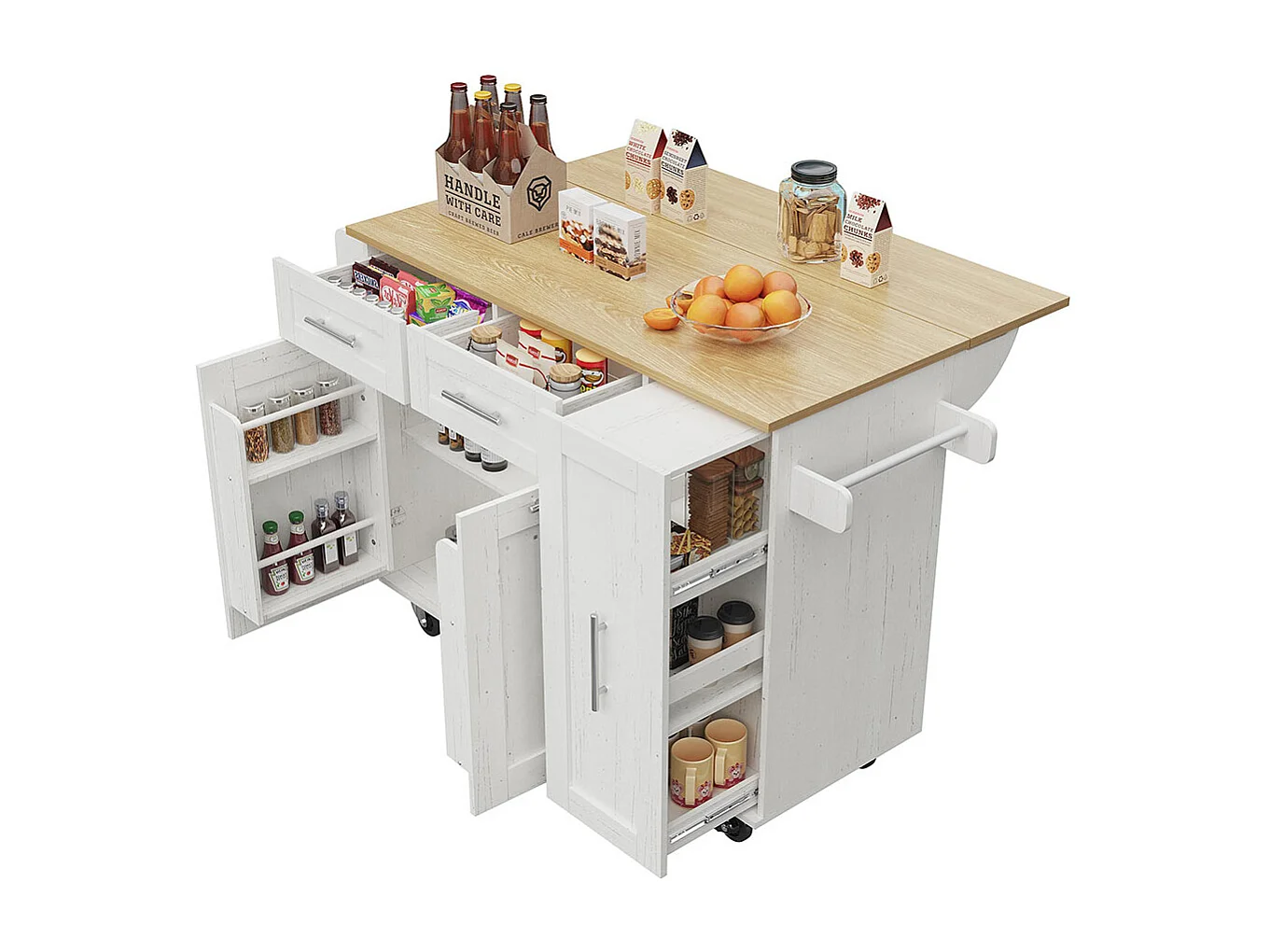 Chariot de service cuisine moderne cloisons amovibles buffet chariot service plateau bois rangements extensibles blanc