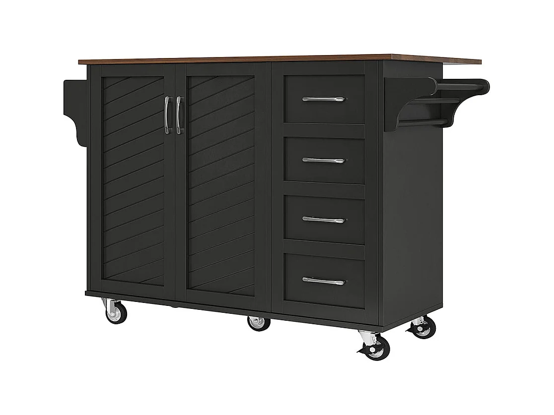 Chariot cuisine portes rayures diagonales amovible porte-serviettes étagère à épices plateau bois noir