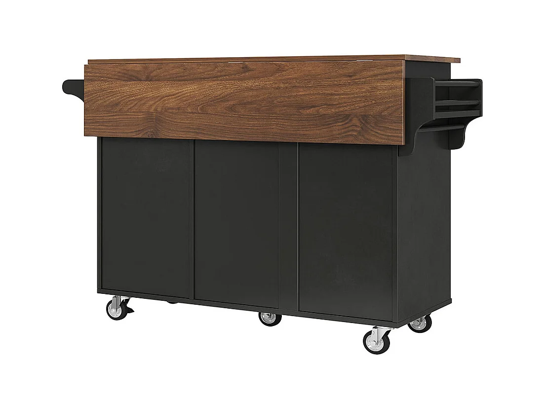 Chariot cuisine portes rayures diagonales amovible porte-serviettes étagère à épices plateau bois noir