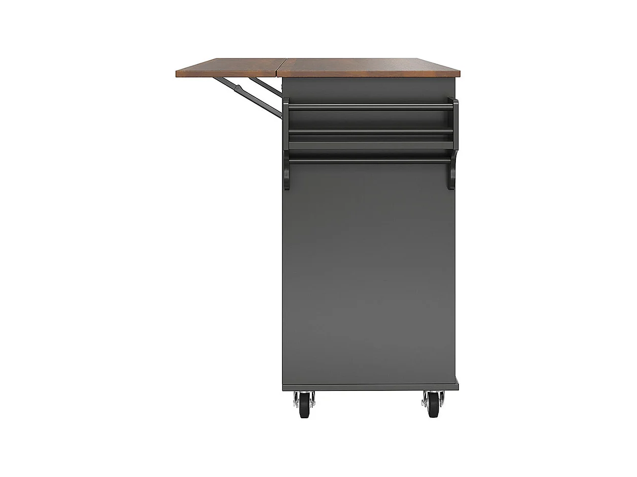 Chariot cuisine portes rayures diagonales amovible porte-serviettes étagère à épices plateau bois noir