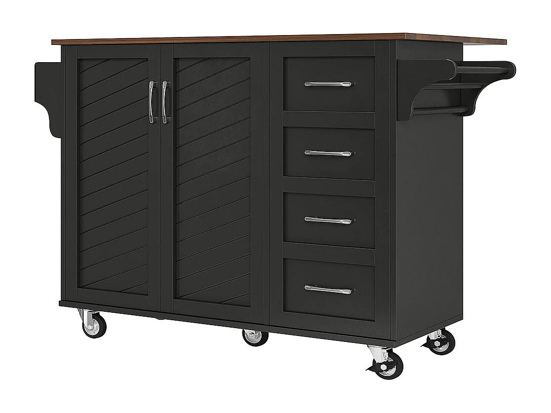 Chariot cuisine portes rayures diagonales amovible porte-serviettes étagère à épices plateau bois noir