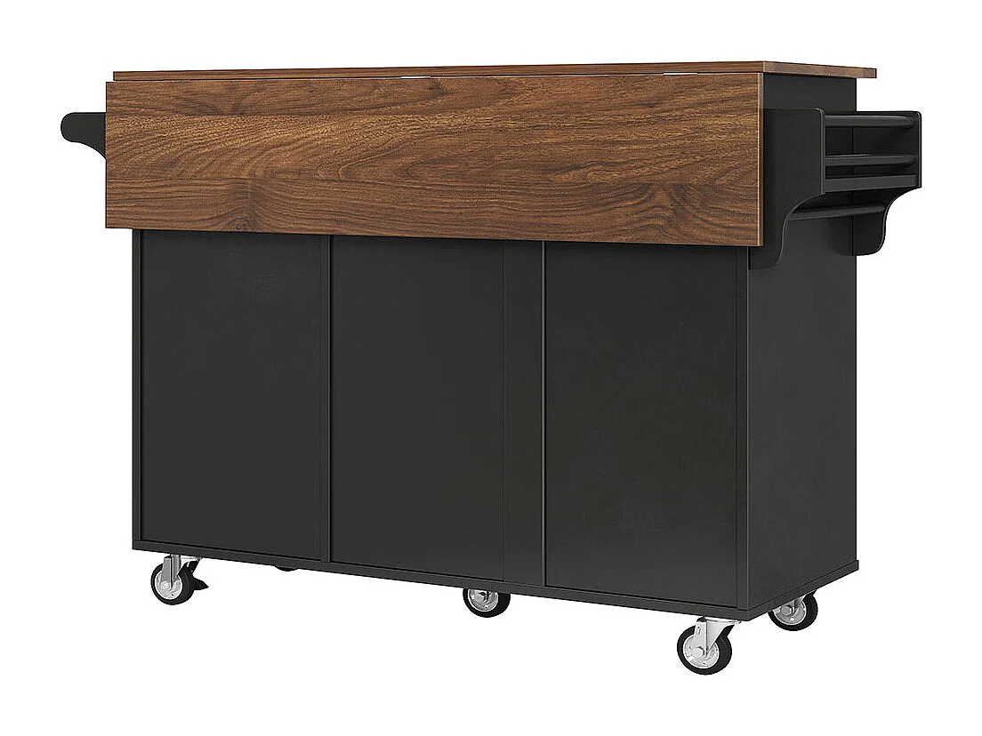 Chariot cuisine portes rayures diagonales amovible porte-serviettes étagère à épices plateau bois noir