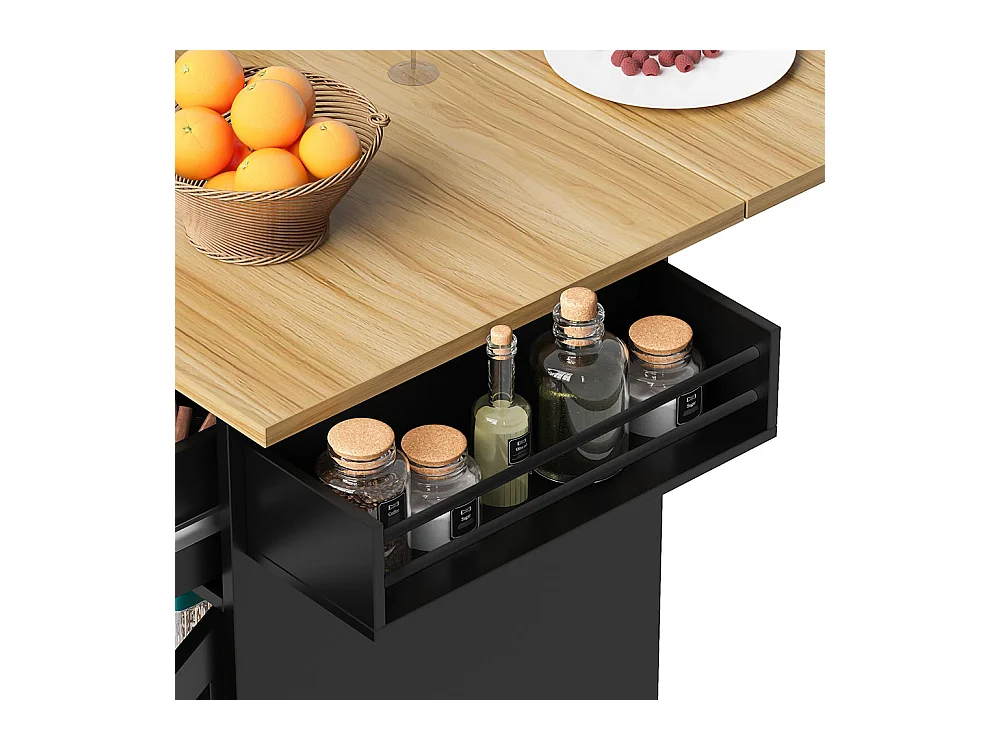 Chariot de service cuisine amovible plan de travail porte-serviettes étagère à épices plateau bois noir