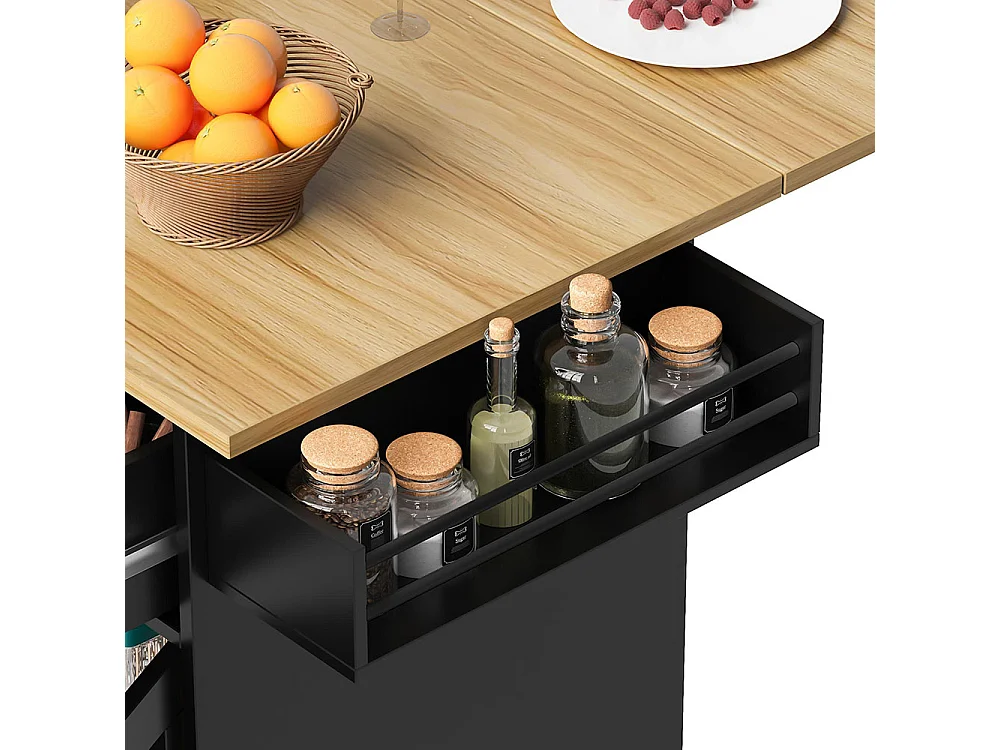 Chariot de service cuisine amovible plan de travail porte-serviettes étagère à épices plateau bois noir